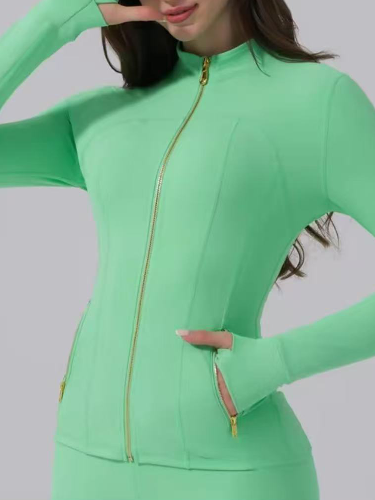 Body Shaping Yoga Set Gold Zip Up Jacket With Pockets