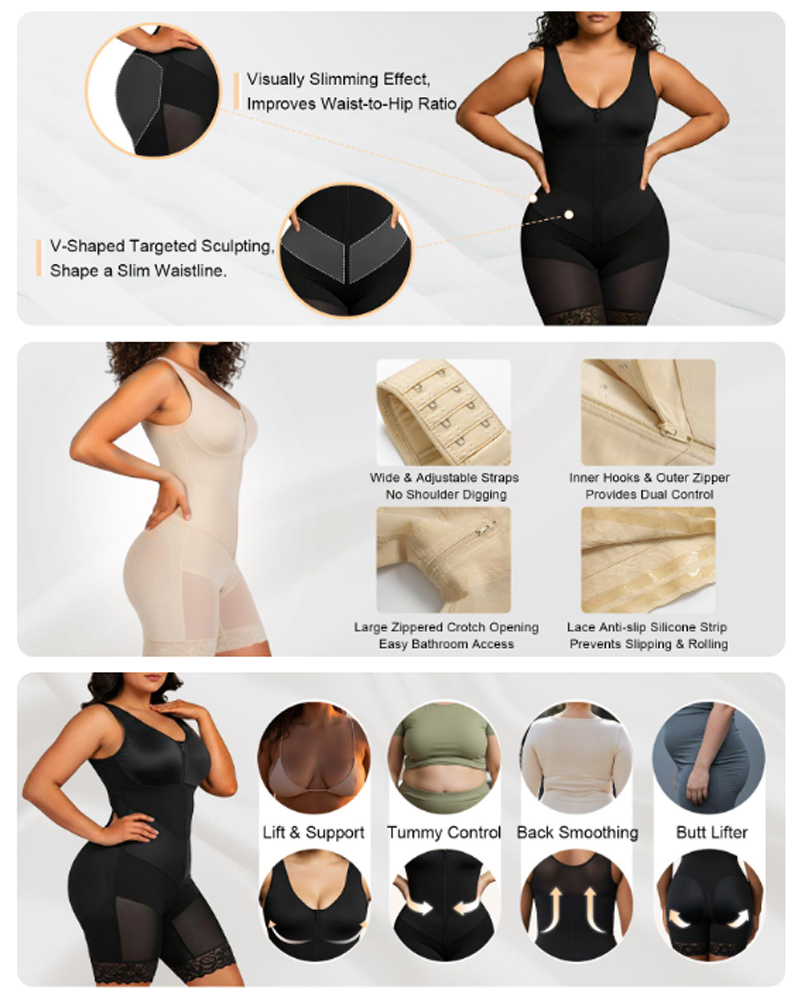 V-Shaped Shaping Elastic Band Reinforced Full-Body Shapewear