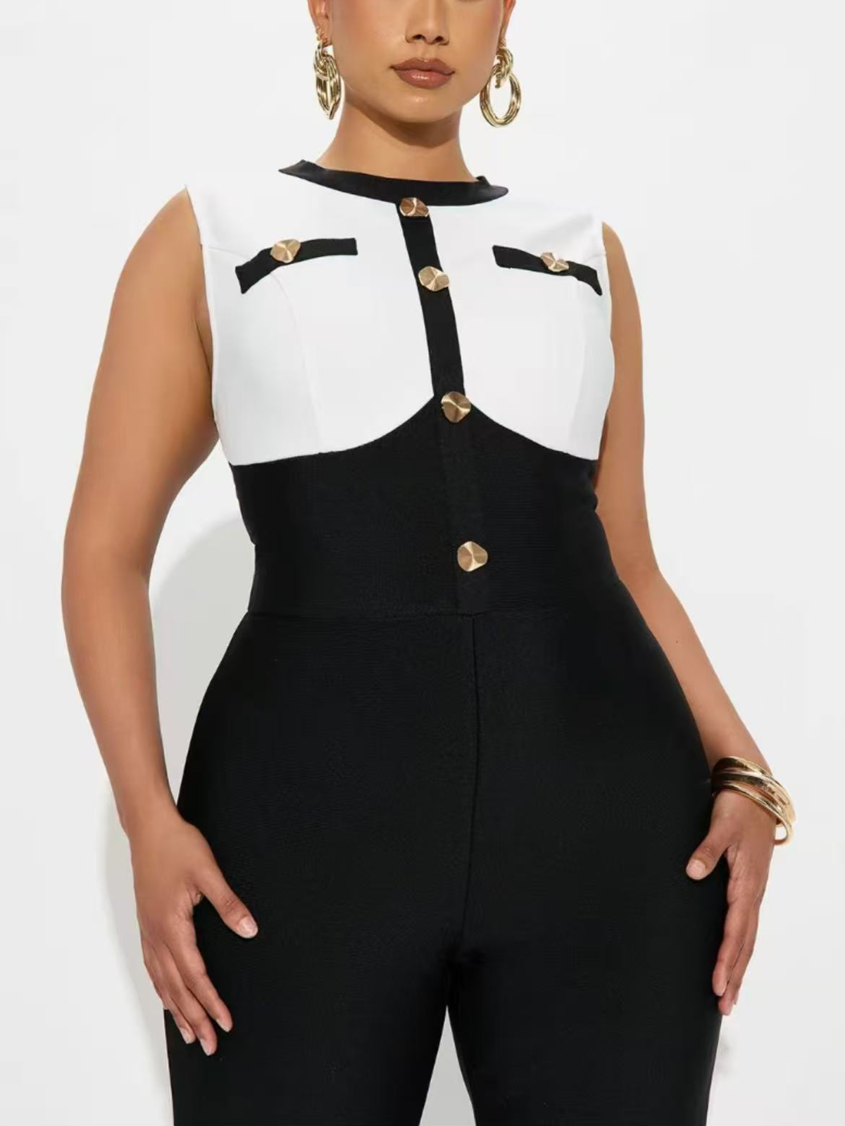 Black And White Splicing Casual Professional Jumpsuit