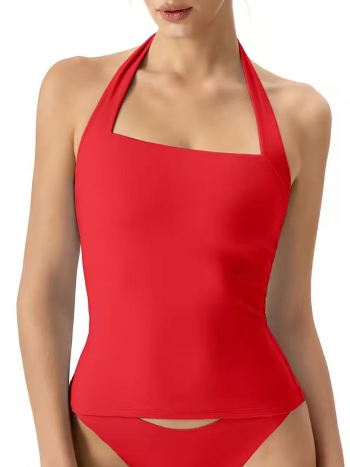 Double Layered Slim Fit Basic Square Neck Sleeveless Halter Top