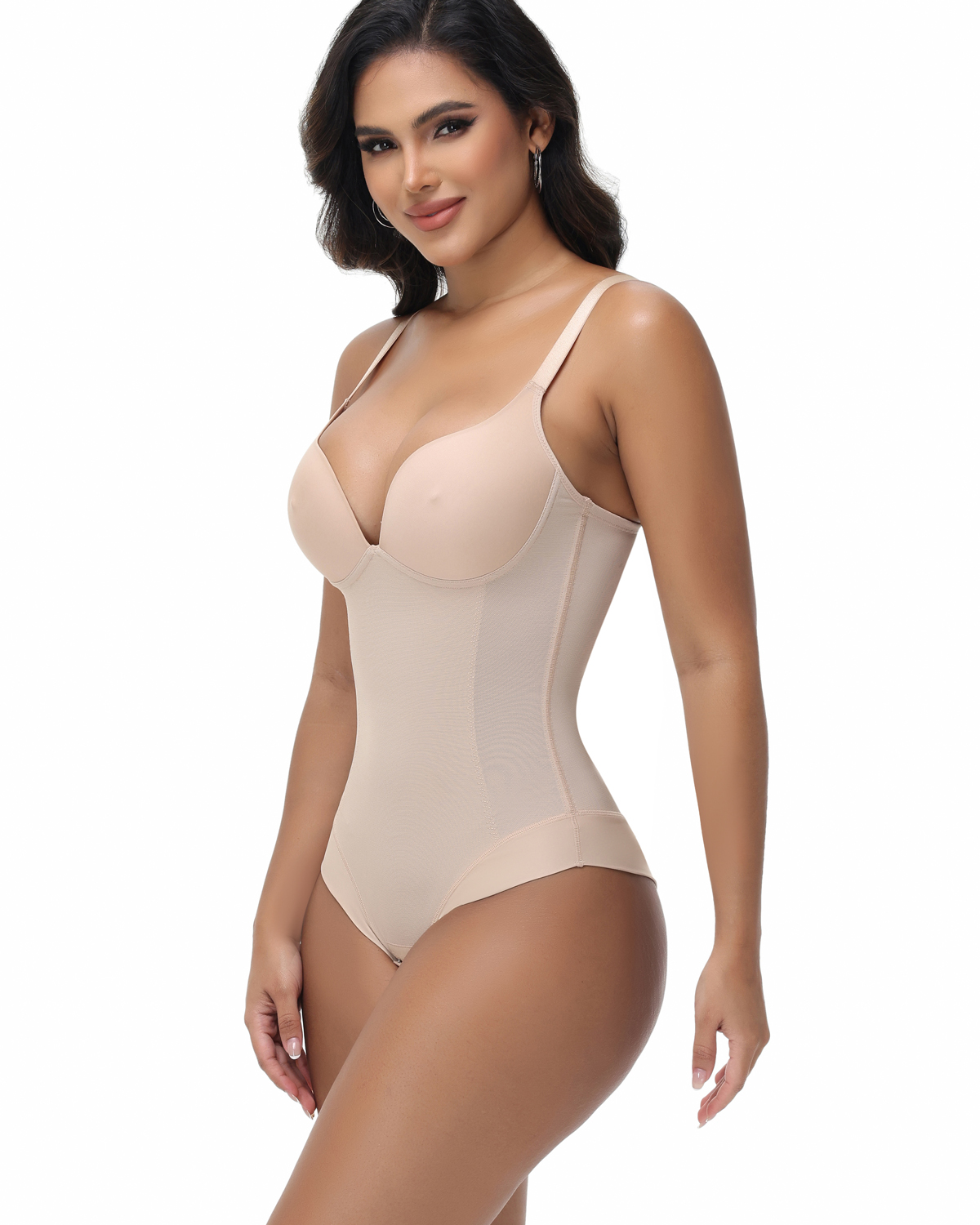 With a cup and a three-part body suit