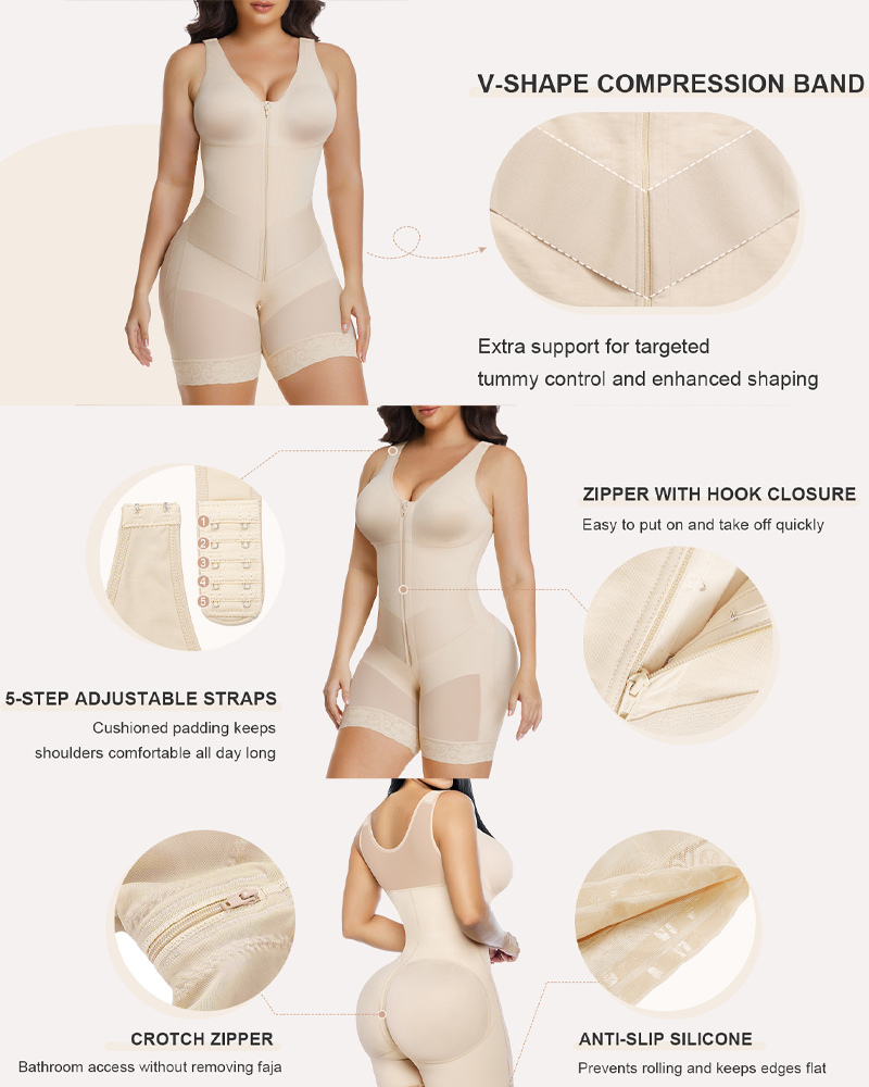 V-Shaped Shaping Elastic Band Reinforced Full-Body Shapewear