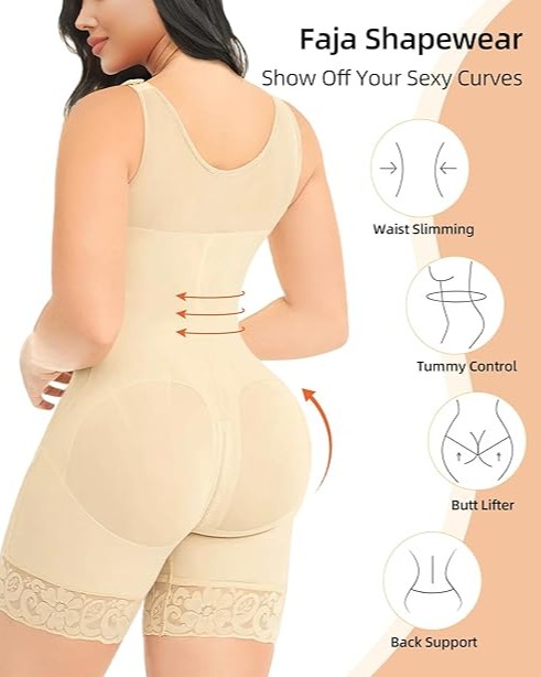 Moldeadoras Postpartum Tummy Control Butt Lifter Body Shaper with Zipper Crotch