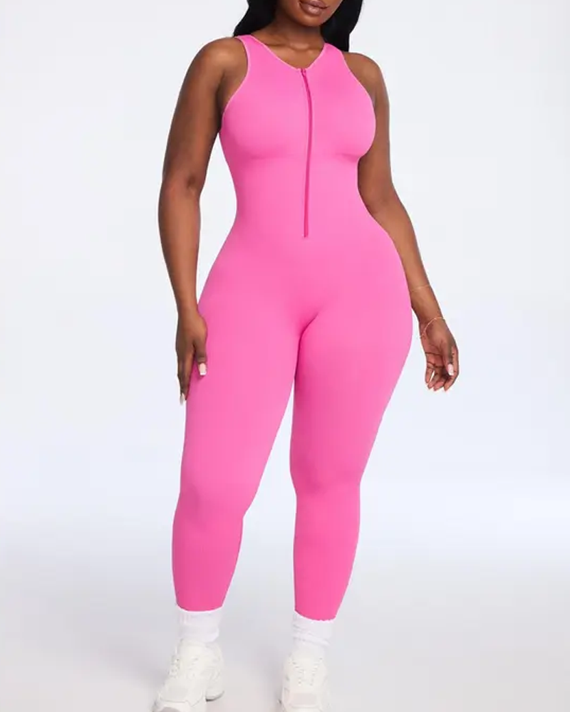 Seamless Ribbed Compression Zip-Up Jumpsuit