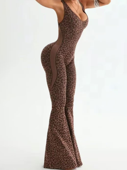 Women's Leopard Print Flared Leggings Bodysuit