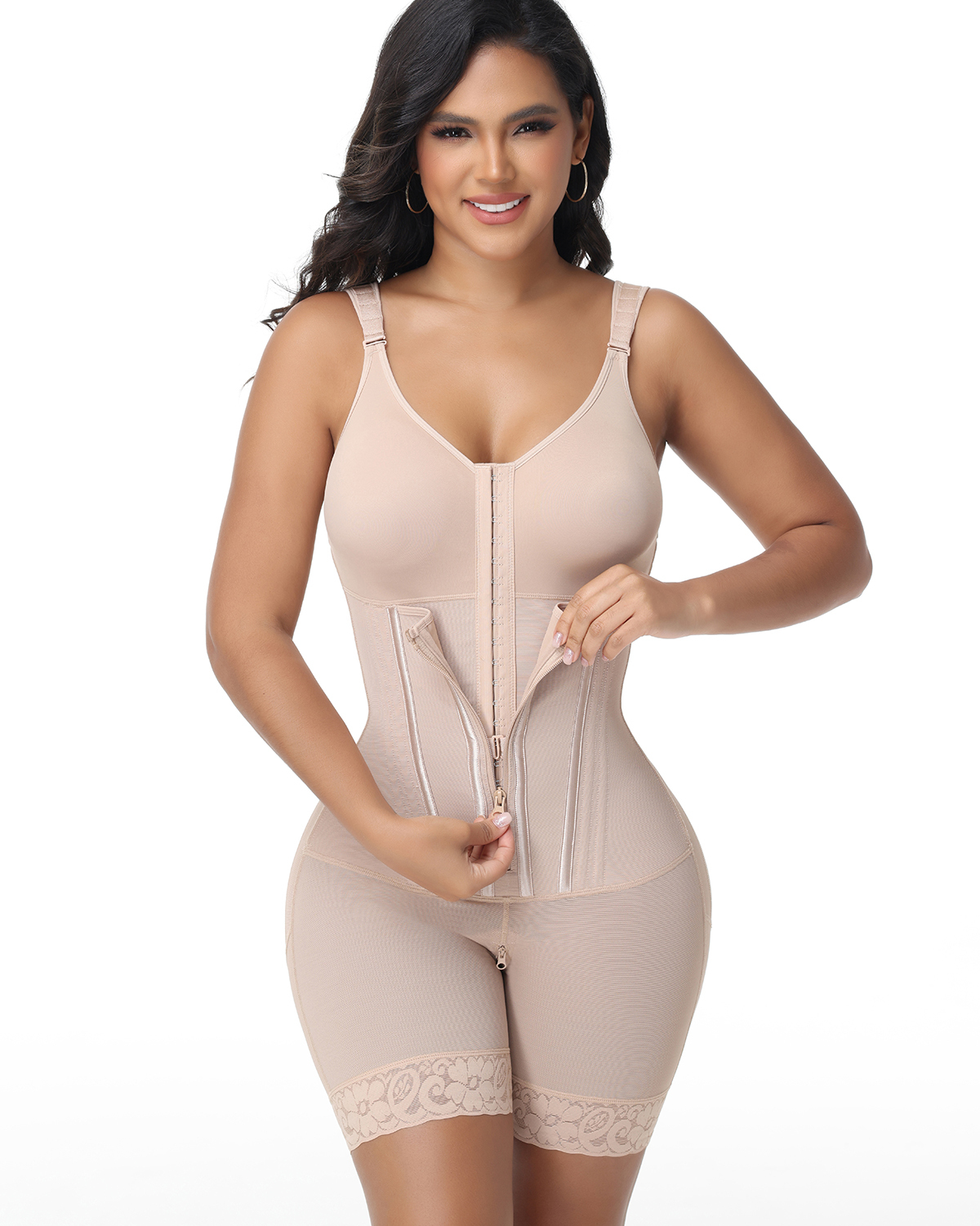 One-piece zipper shaping garment