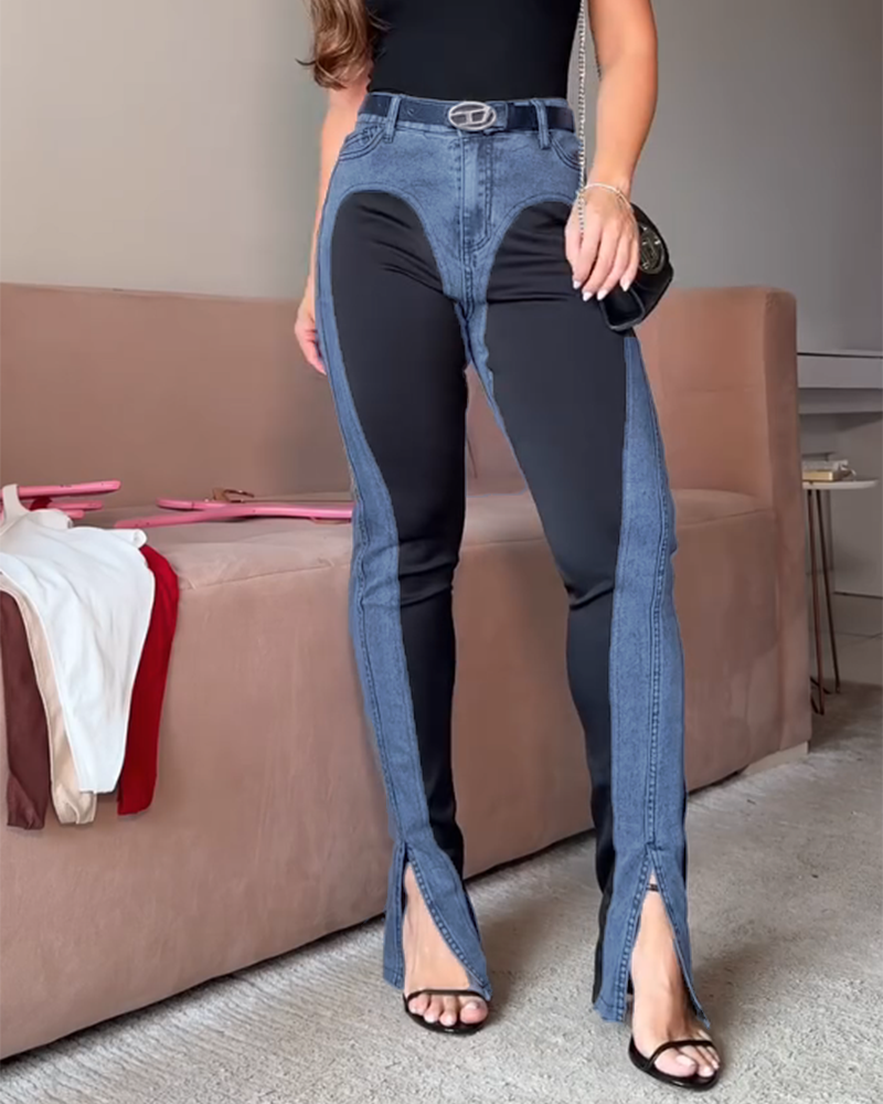 Patchwork Slim-Fit Jeans (Pre-Sale)