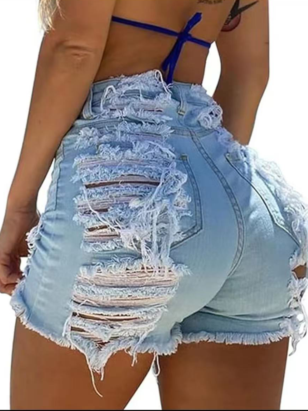 Women's sexy summer waistband ripped jeans shorts frayed denim
