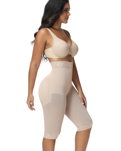 High Waisted Lace Trim Tummy Control Thigh Slimmer