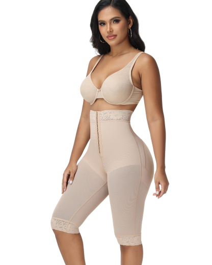 High Waisted Lace Trim Tummy Control Thigh Slimmer