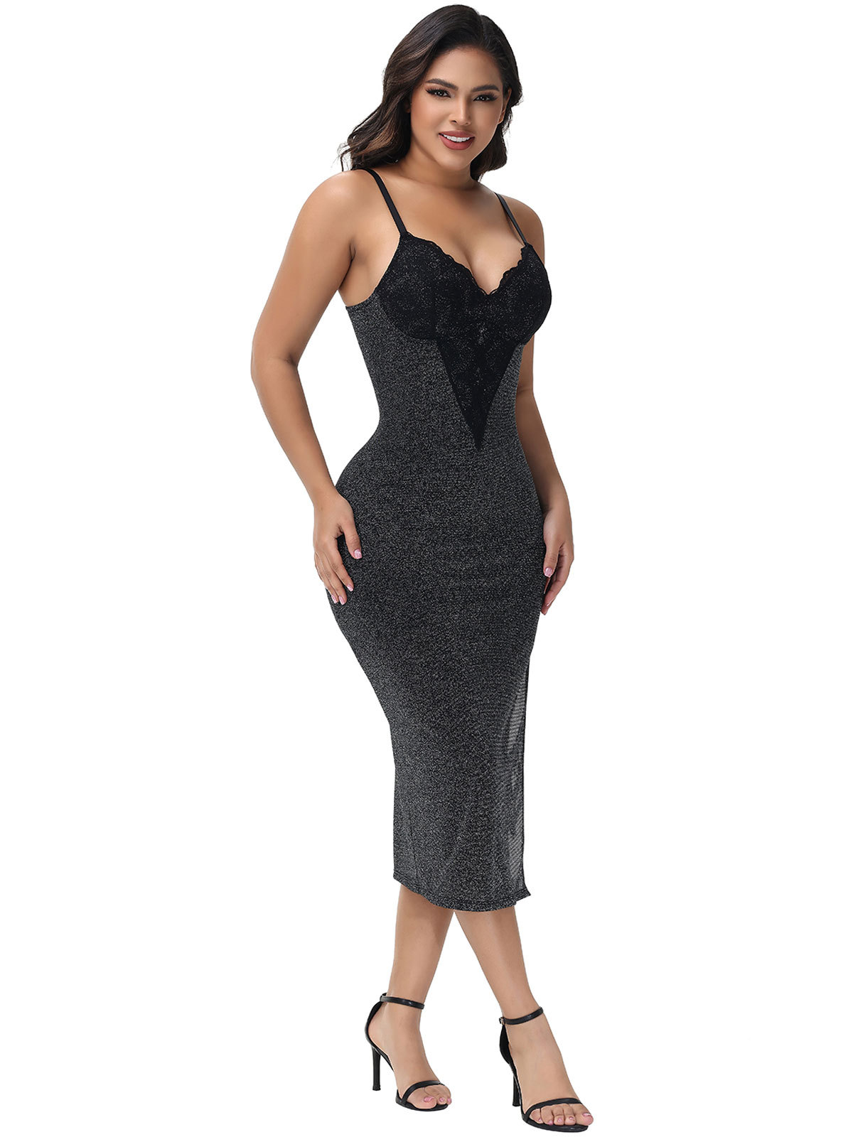 Shapewear Lace Hourglass Body Shaper Side Slit Dress