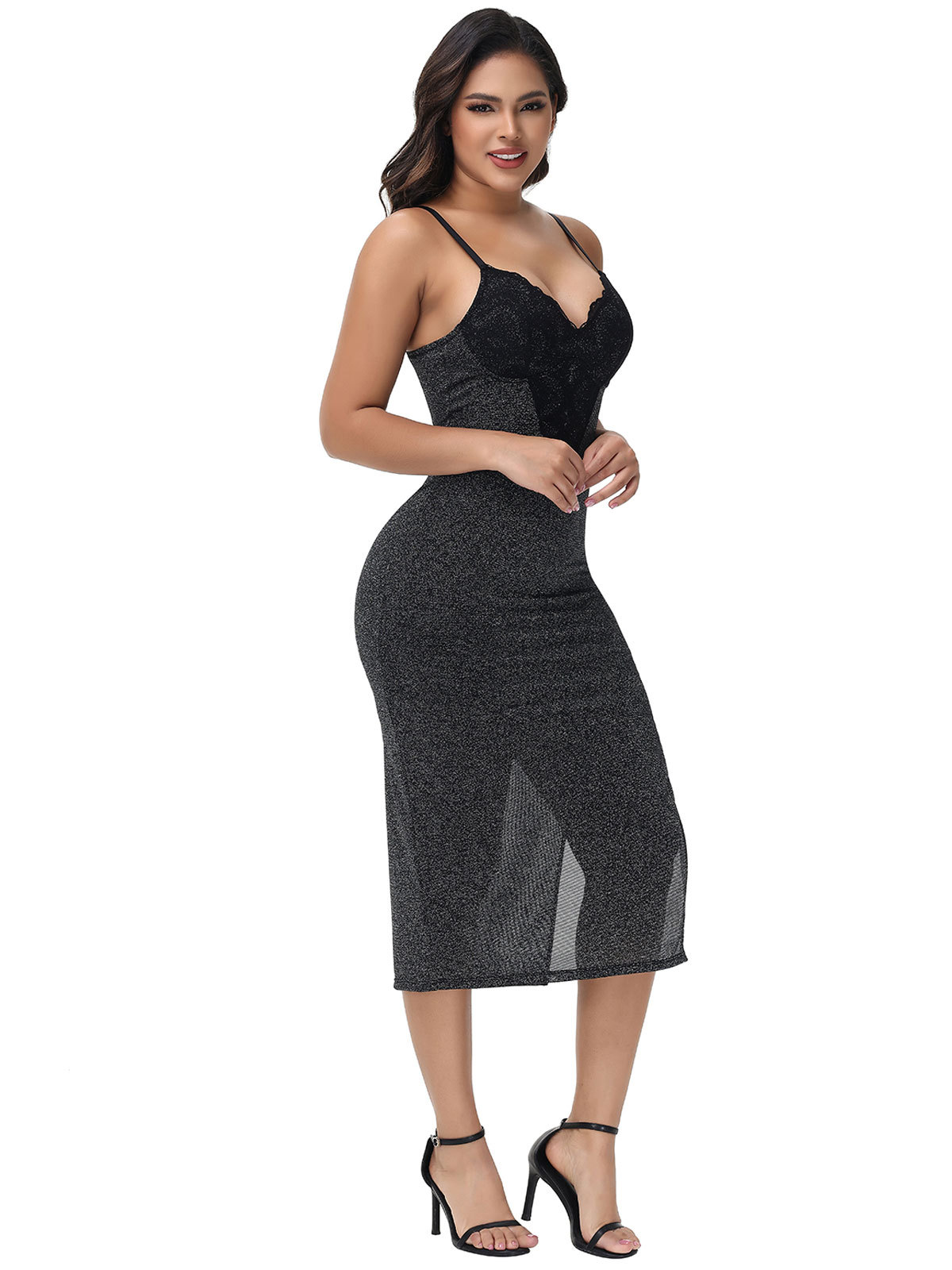 Shapewear Lace Hourglass Body Shaper Side Slit Dress