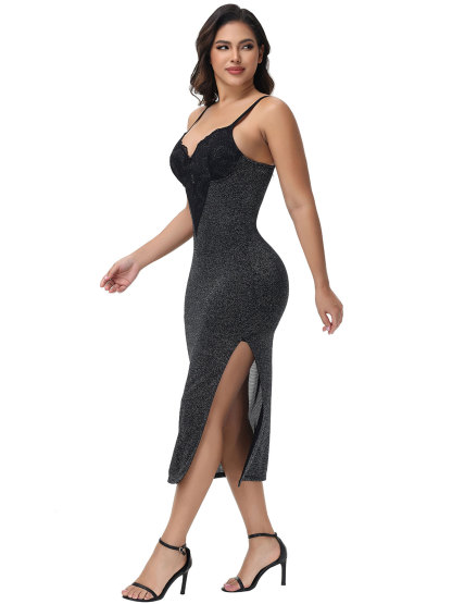 Shapewear Lace Hourglass Body Shaper Side Slit Dress