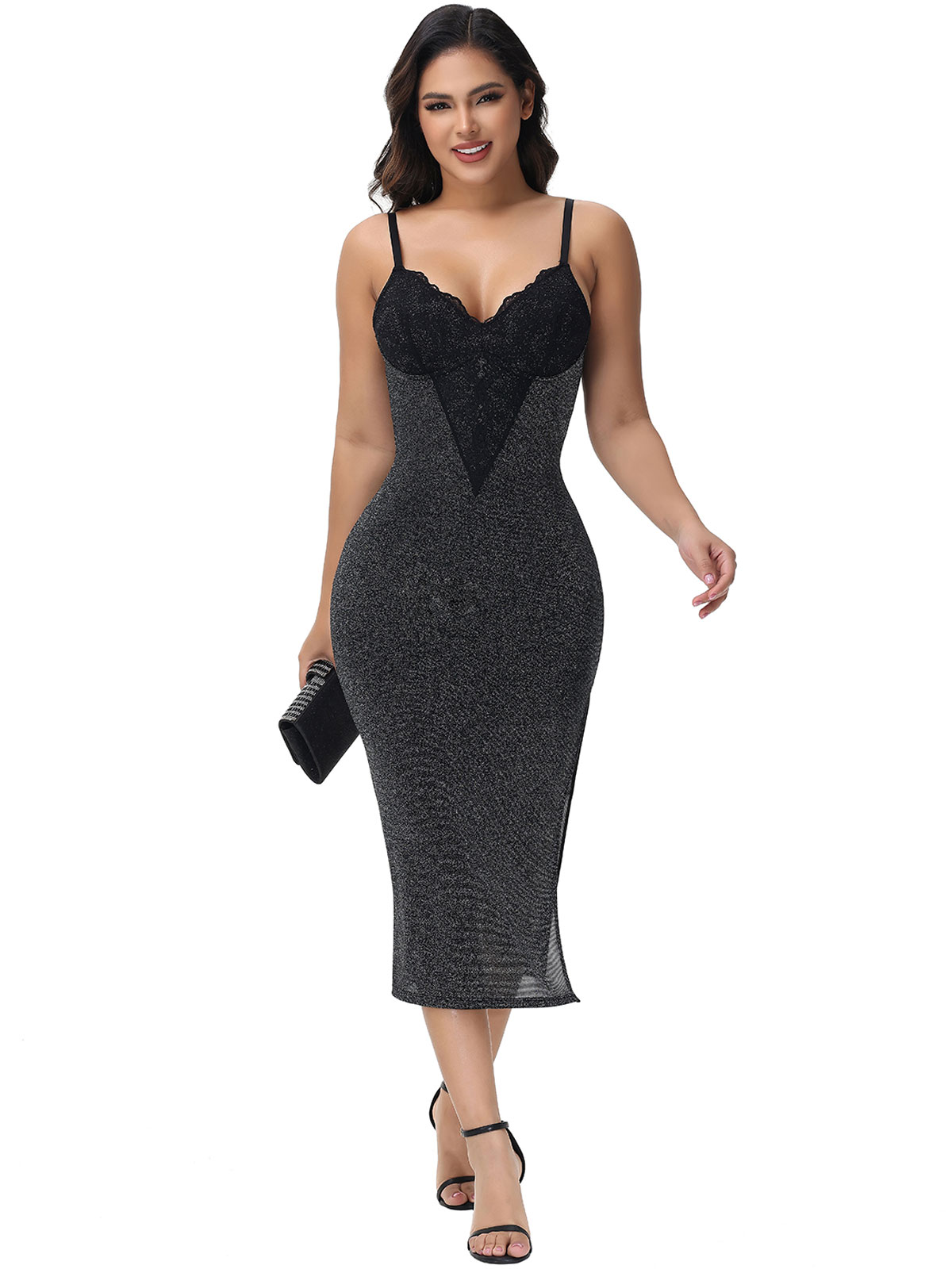 Shapewear Lace Hourglass Body Shaper Side Slit Dress