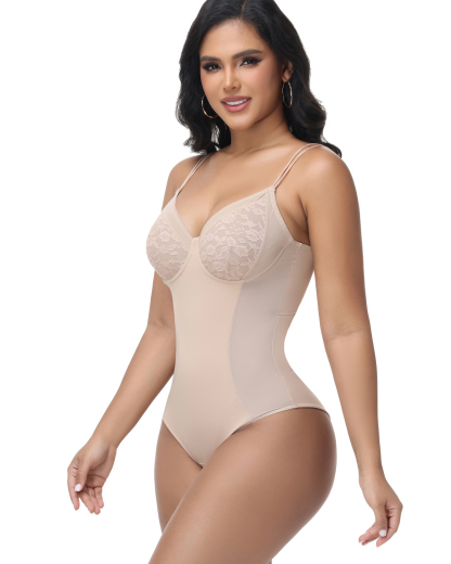 Lace Bust Back Lace-Up Tummy Control Bodysuit Shaper