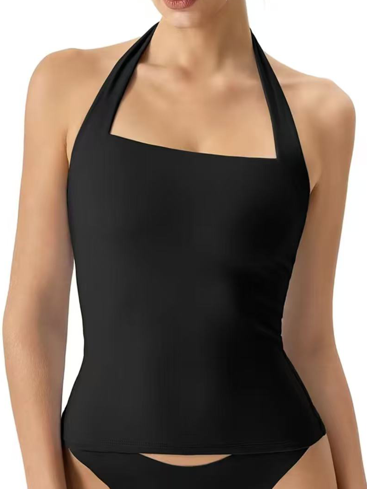 Double Layered Slim Fit Basic Square Neck Sleeveless Halter Top