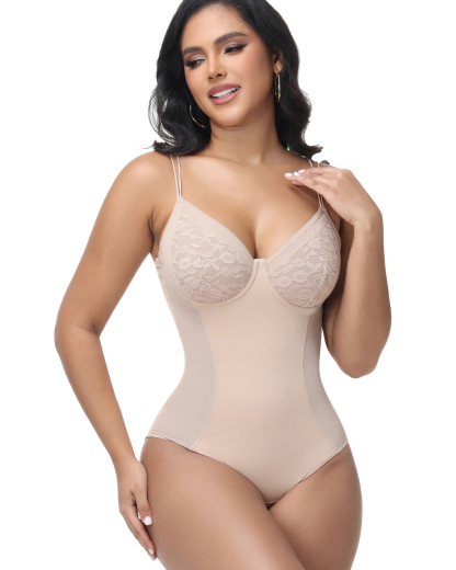 Lace Bust Back Lace-Up Tummy Control Bodysuit Shaper