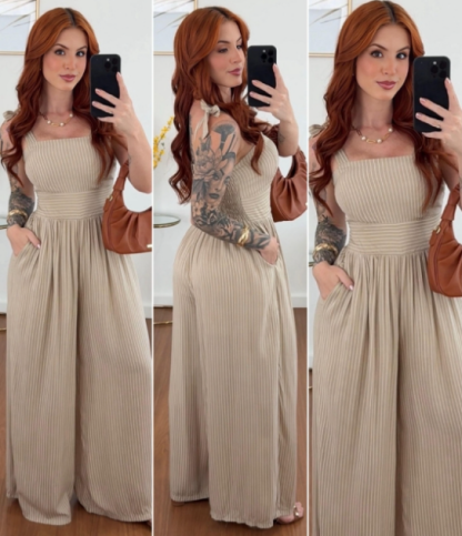 Casual Wide Straps Straight Neckline Jumpsuit