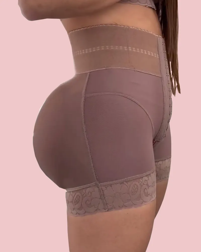 Lace Stitching Butt Lifting Slimmer Front Buckle Shaping Shorts