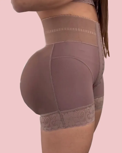 Lace Stitching Butt Lifting Slimmer Front Buckle Shaping Shorts