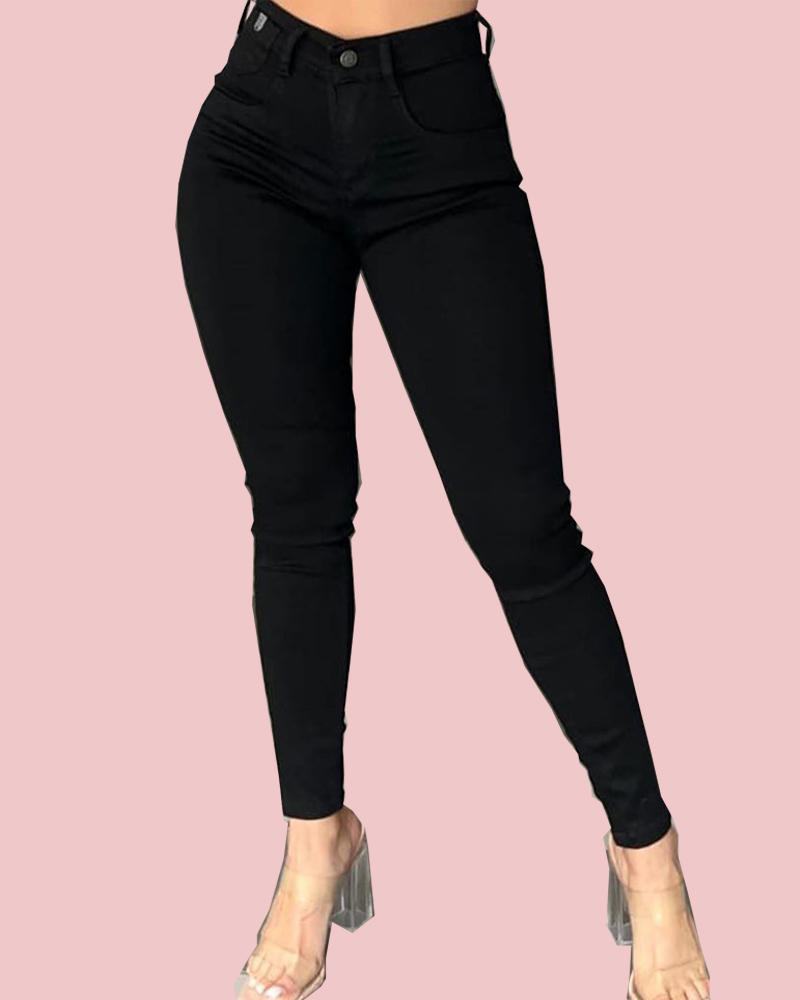 Solid Color Skinny Jeans For Women