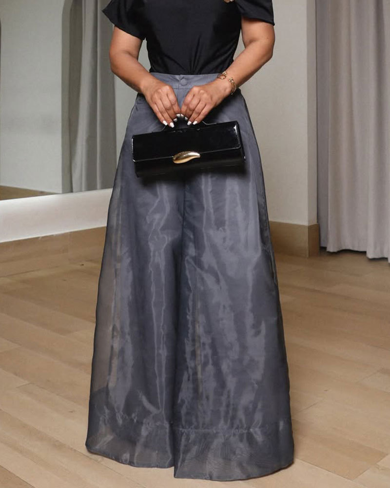 High-Waisted Sheer Layered Organza Wide-Leg Trousers