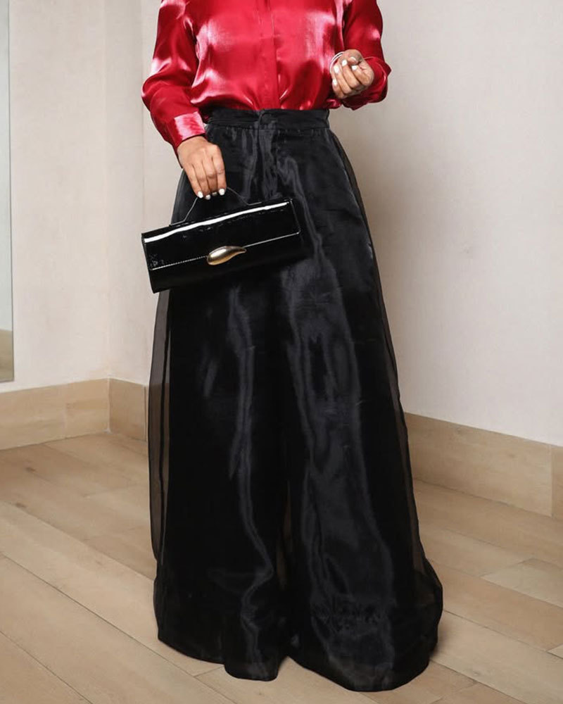 High-Waisted Sheer Layered Organza Wide-Leg Trousers