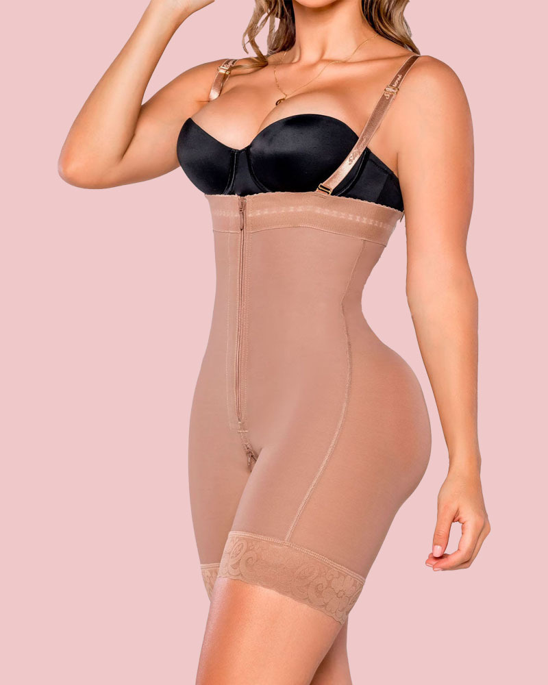 Faja Tummy Control Body Shaper Zipper Crotch Adjustable Straps Shapewear with Zipper