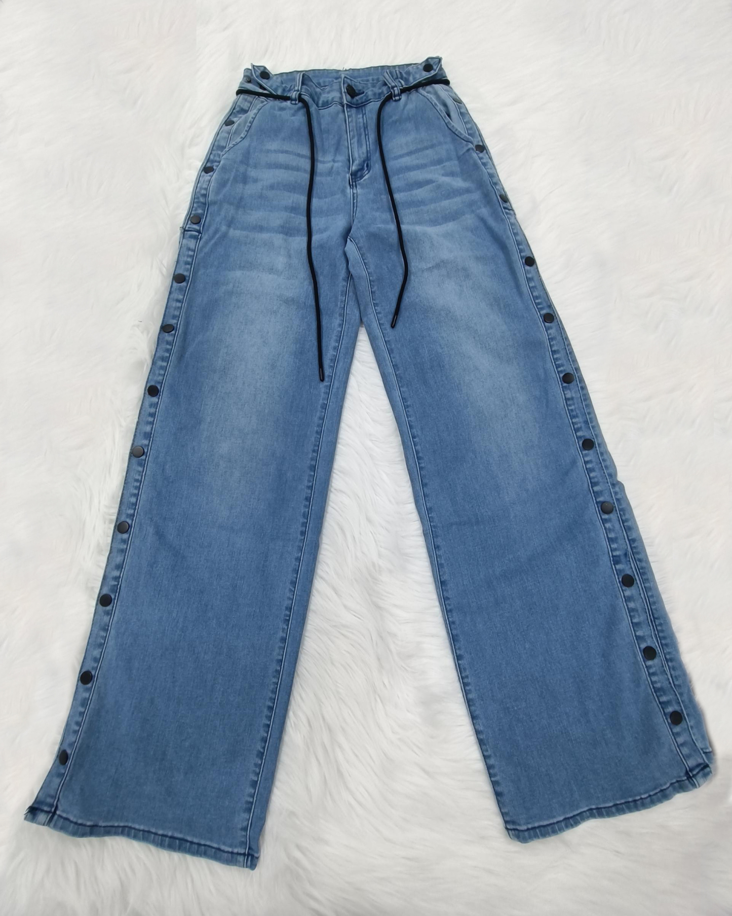 Women's Straight Leg Wide Legs High Waist Baggy Snap Button Side Jeans