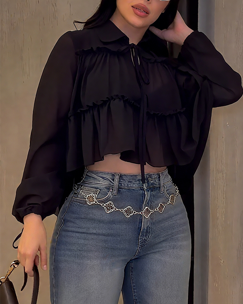 Women's Chiffon Ruffle Long Sleeve Shirt