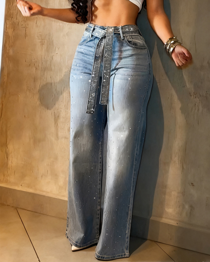 Diamond-Studded Straight-Leg Jeans