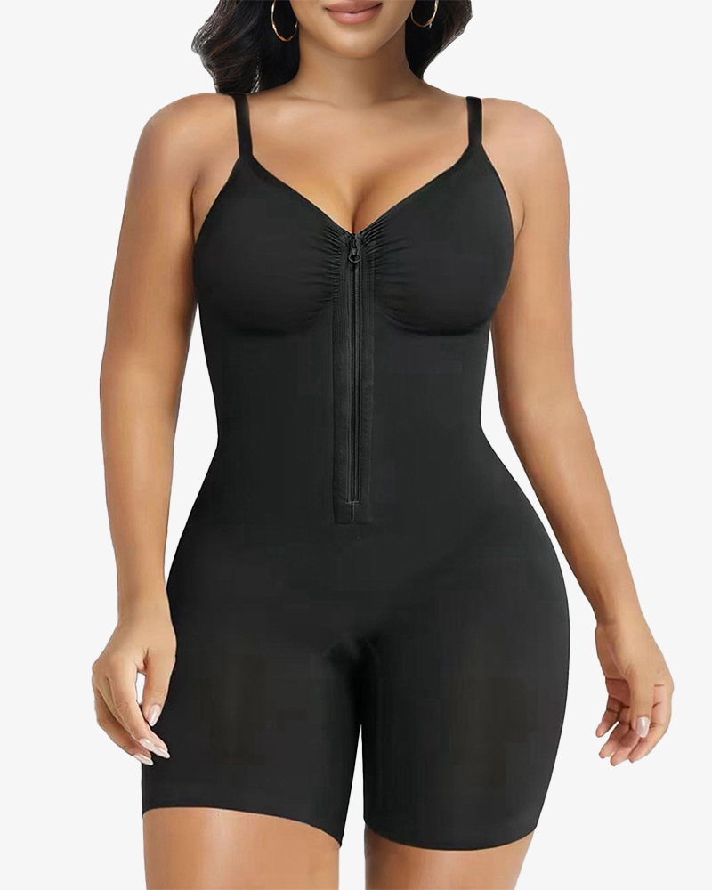 Women's High Elastic Zipper Adjustable Straps Breathable Mesh Design Tummy Control Body Shaper