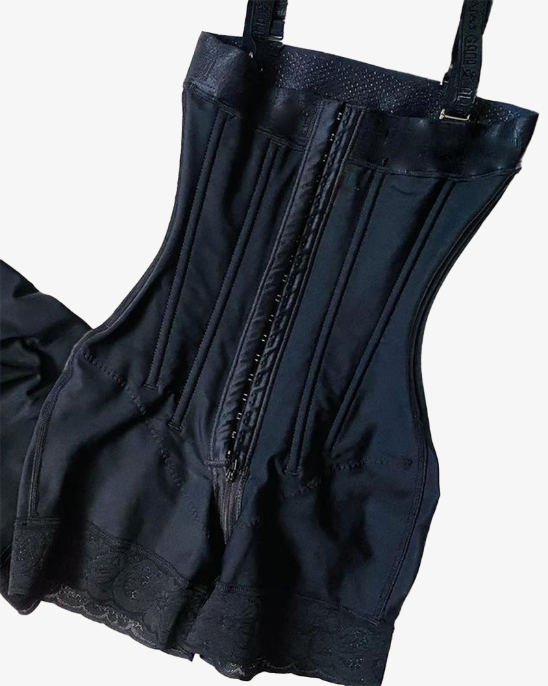 Buckle Front Open Bust Crotch Zipper Tummy Control Shapewear Bodysuit