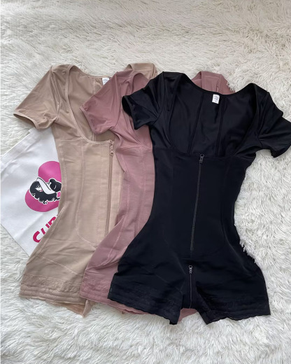 Short Sleeve Tummy Control Fajas Shapewear With Zipper