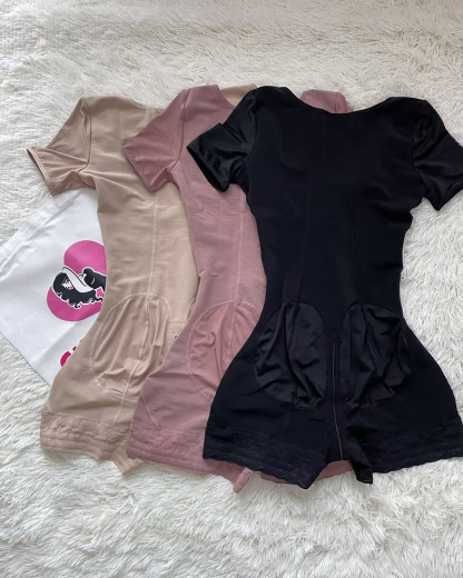 Short Sleeve Tummy Control Fajas Shapewear With Zipper