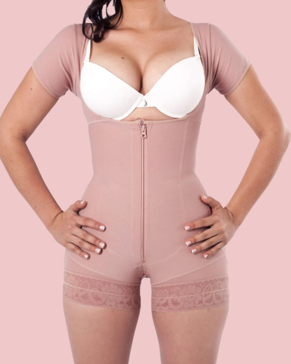 Short Sleeve Tummy Control Fajas Shapewear With Zipper