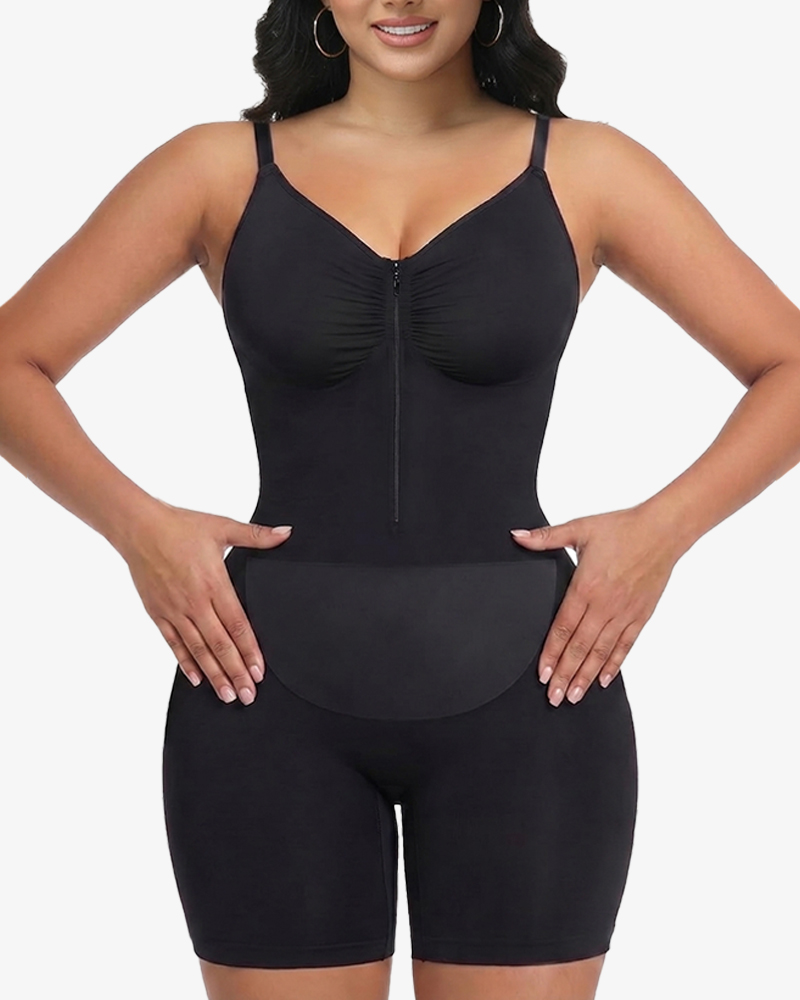 Double-Layer Tummy Control Faja Bodysuit Front Zipper Butt Lifting Body Shaper