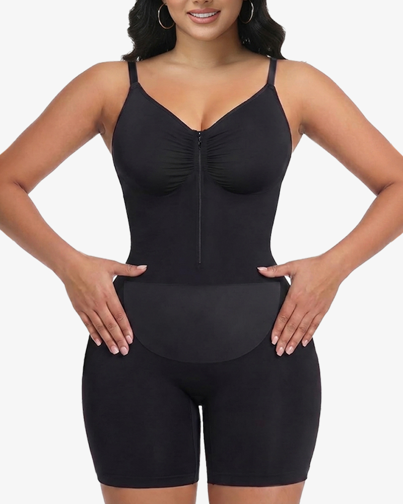 Double-Layer Tummy Control Faja Bodysuit Front Zipper Butt Lifting Body Shaper
