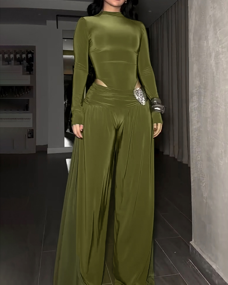 Women's Long-Sleeved Wide-Leg Slim Fit Two-Piece Set