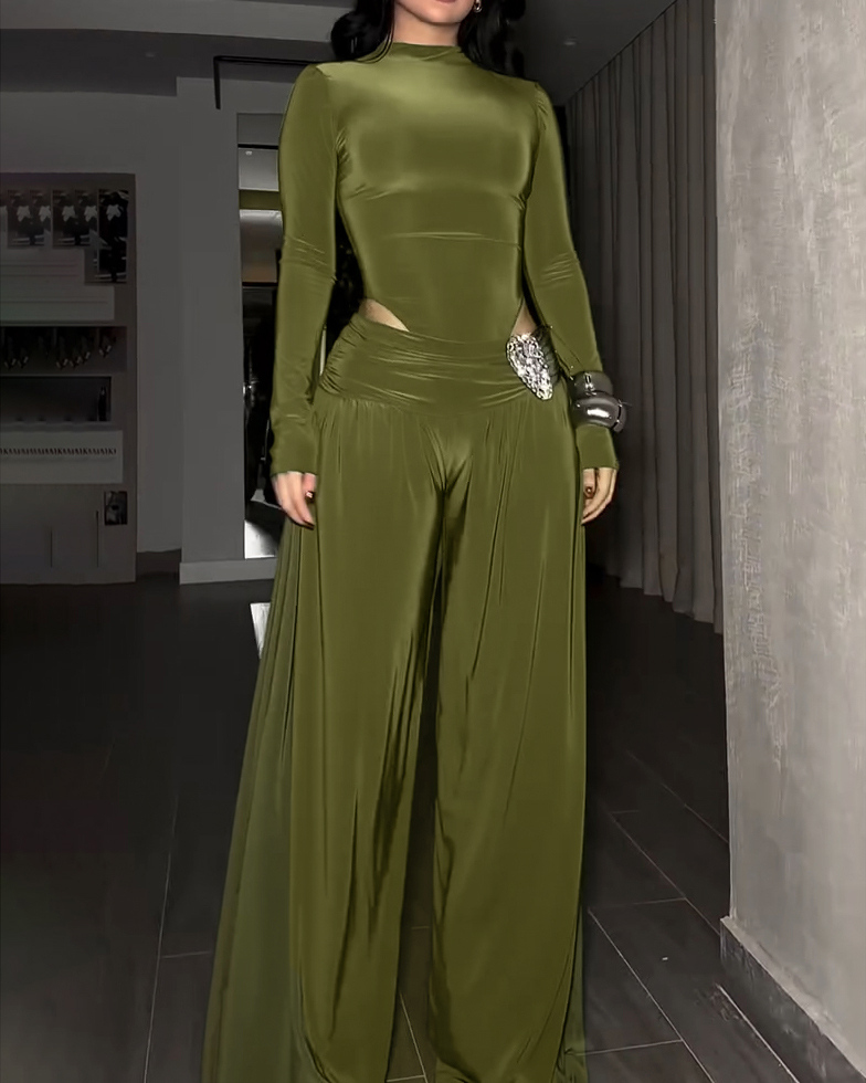 Women's Long-Sleeved Wide-Leg Slim Fit Two-Piece Set