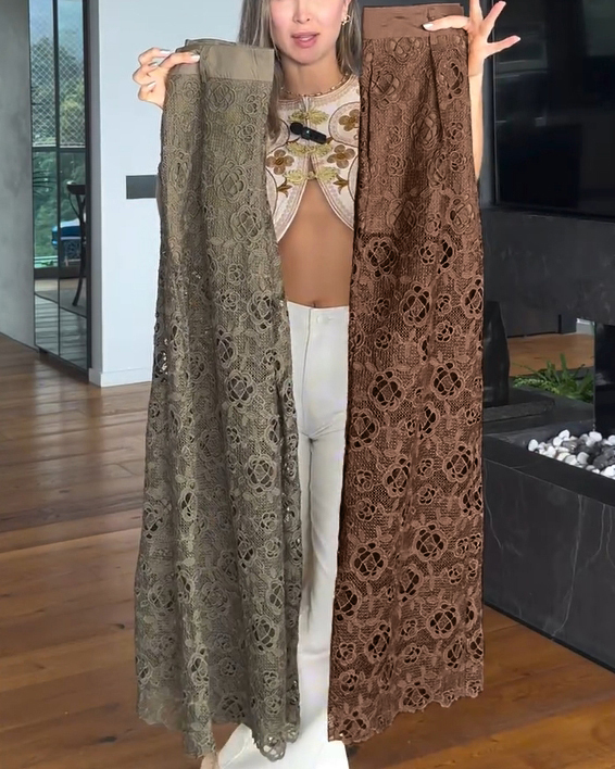 Women's Sexy See Through Lace Slim Straight Leg Pants