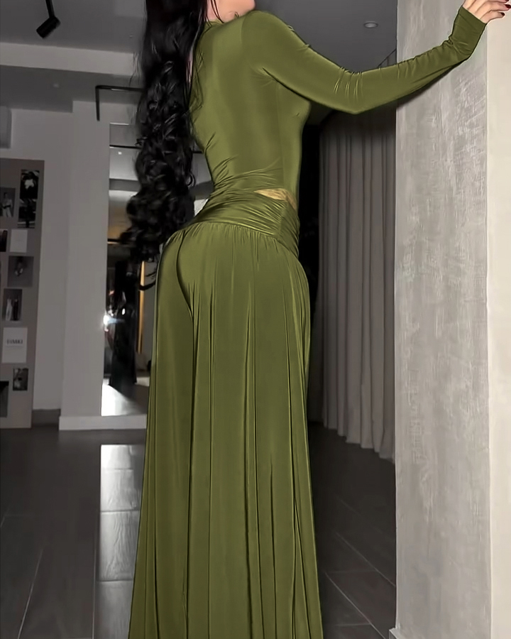 Women's Long-Sleeved Wide-Leg Slim Fit Two-Piece Set