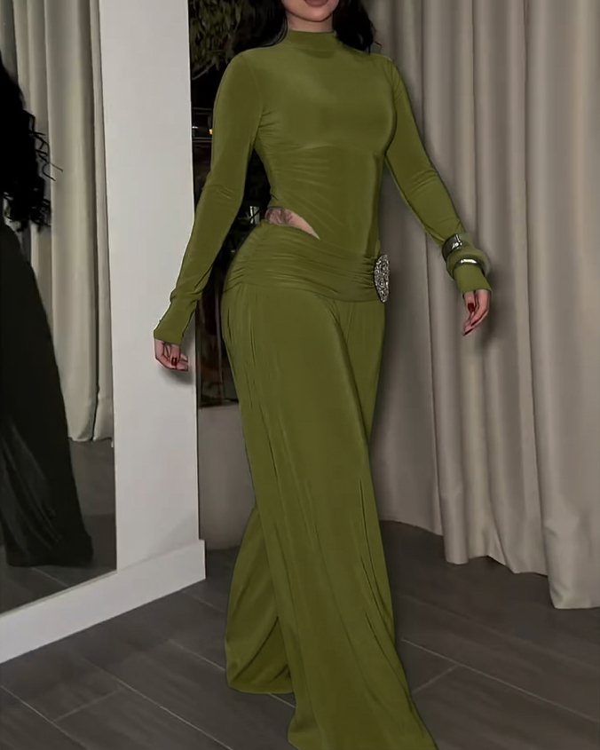 Women's Long-Sleeved Wide-Leg Slim Fit Two-Piece Set