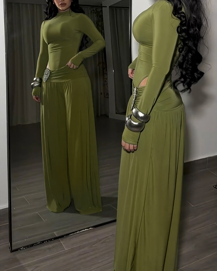 Women's Long-Sleeved Wide-Leg Slim Fit Two-Piece Set