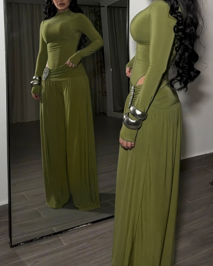 Women's Long-Sleeved Wide-Leg Slim Fit Two-Piece Set
