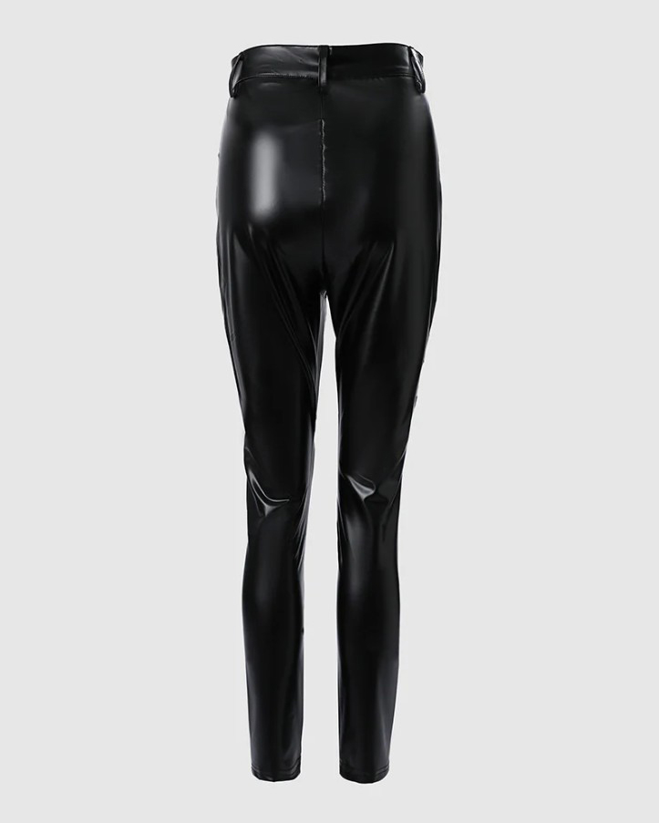 Lace-Trimmed Skinny Leather Mid-Length Leggings