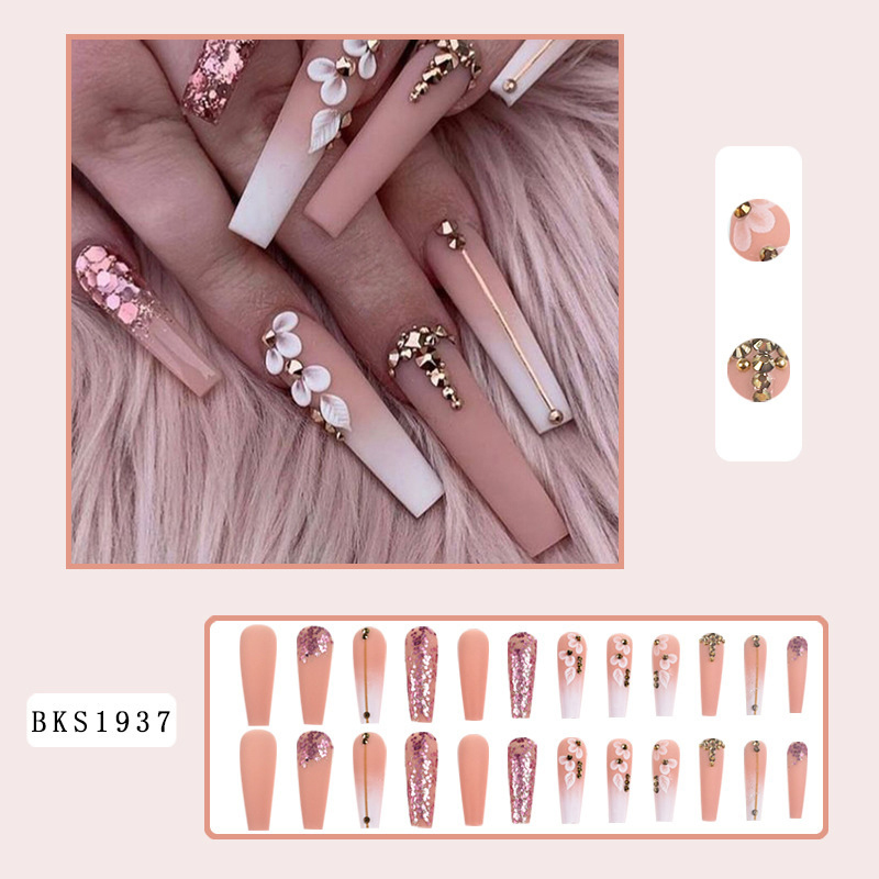 Gradient Camellia Wearable Manicure with Diamonds