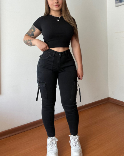 Slim Fit Flap Pockets High Stretch Skinny Jeans