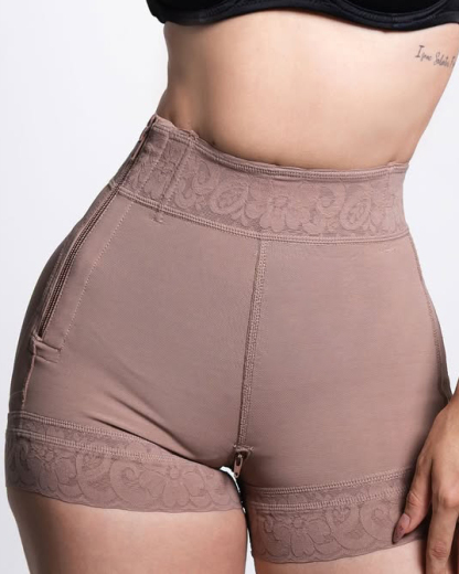 Lace Trim Side Zipper High Rise Butt Sculpt Shorts