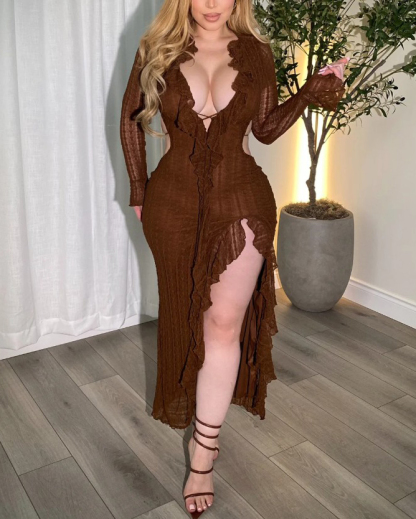 Women's Long-Sleeved Side-Slit Cutout Dress